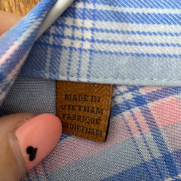 3/$25 Brightly coloured plaid button down - Picture 3 of 3